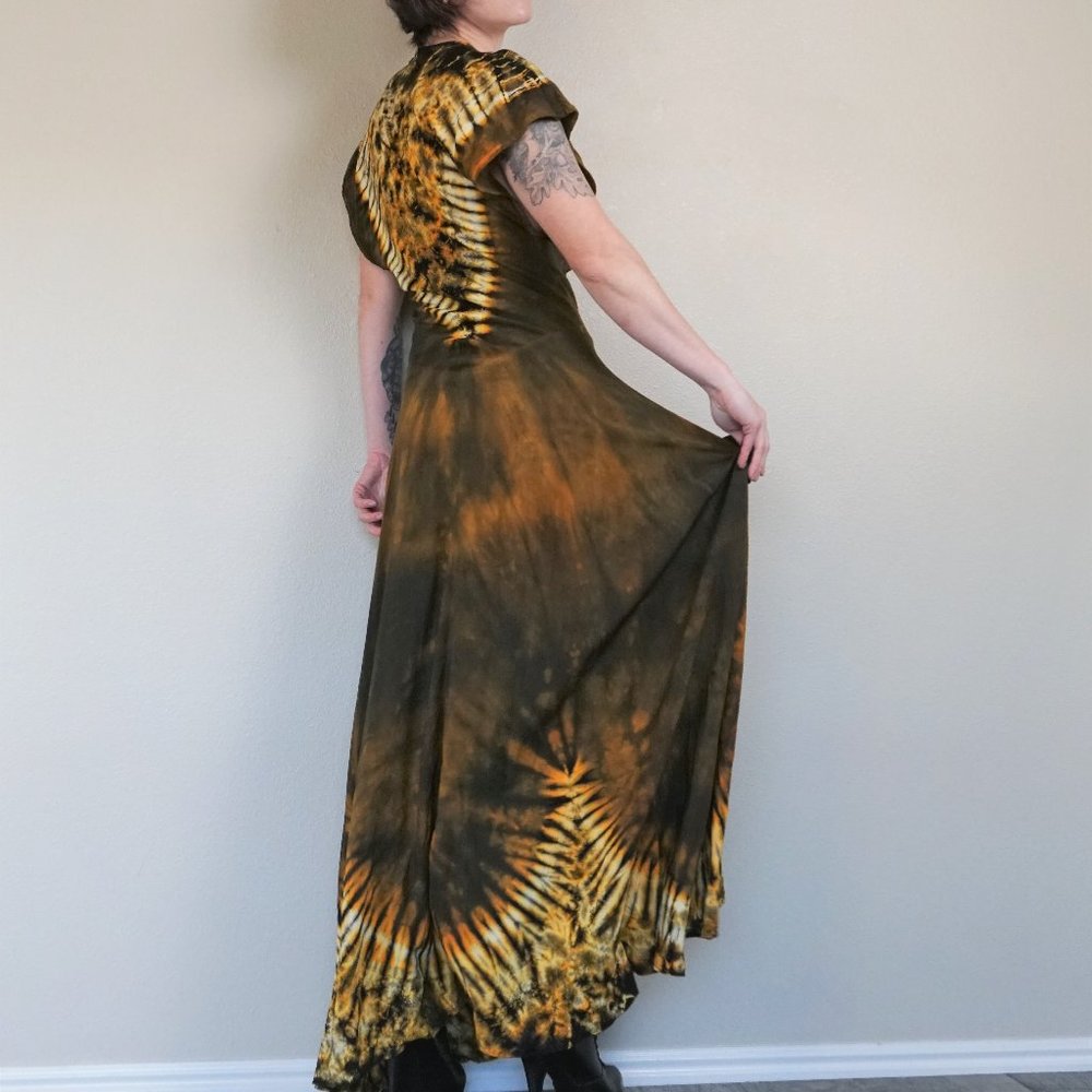 Vintage Yellow & Black Tie Dye Short Sleeve Dress - Picture 3 of 6